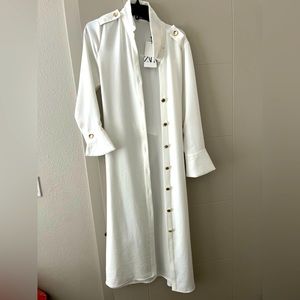 NWT Zara dress/coat white with gold button details and belt!